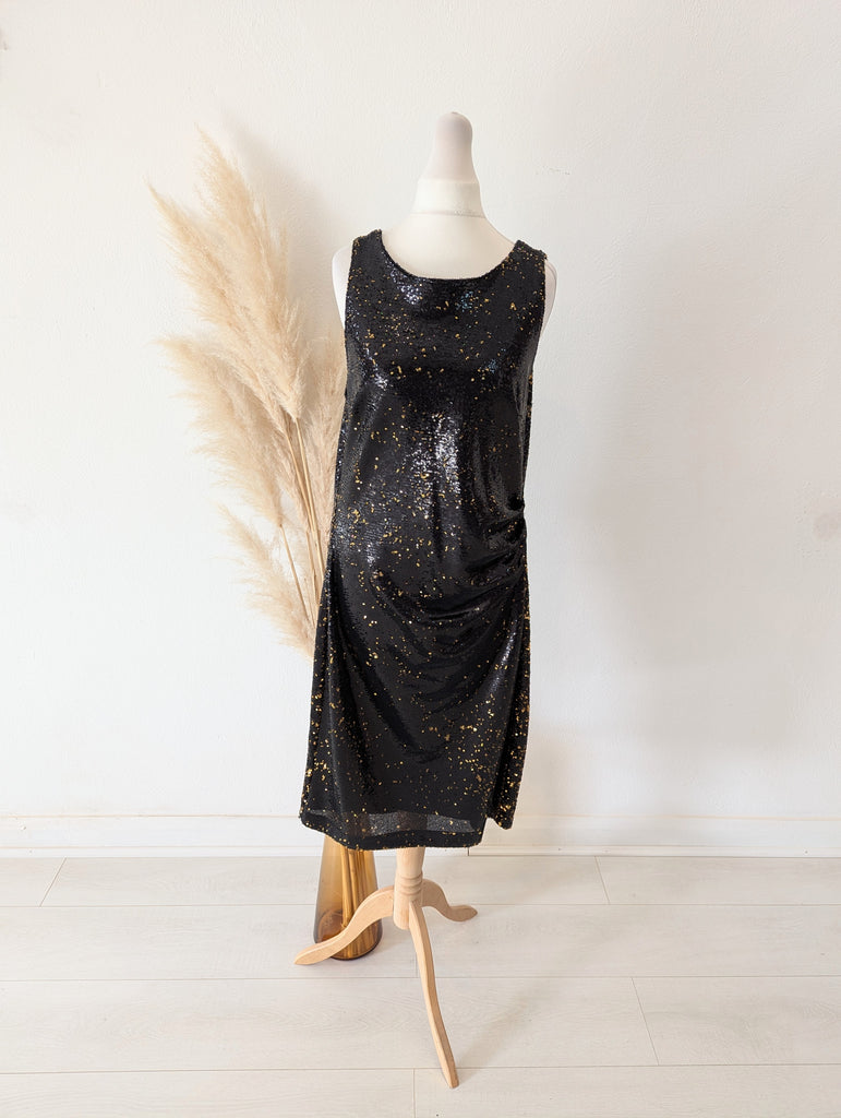 navy blue dress for baby girl ZARA NEW Limited Edition Long Sleeve Open Back Sequin Maxi Dress 8691/997  Size S main image 1