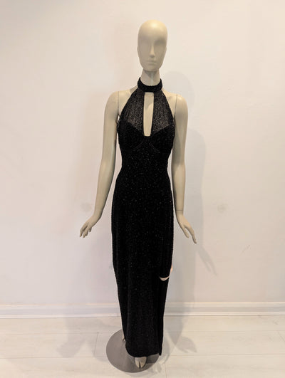 Oh Polly Black Beaded Chocker Evening dress 18 NWT