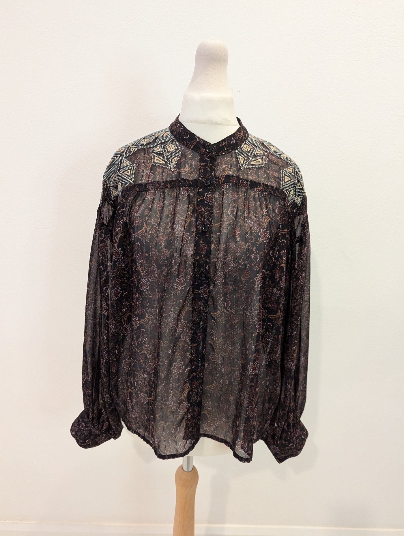 Zara Black Aztez Sheer Shirt M