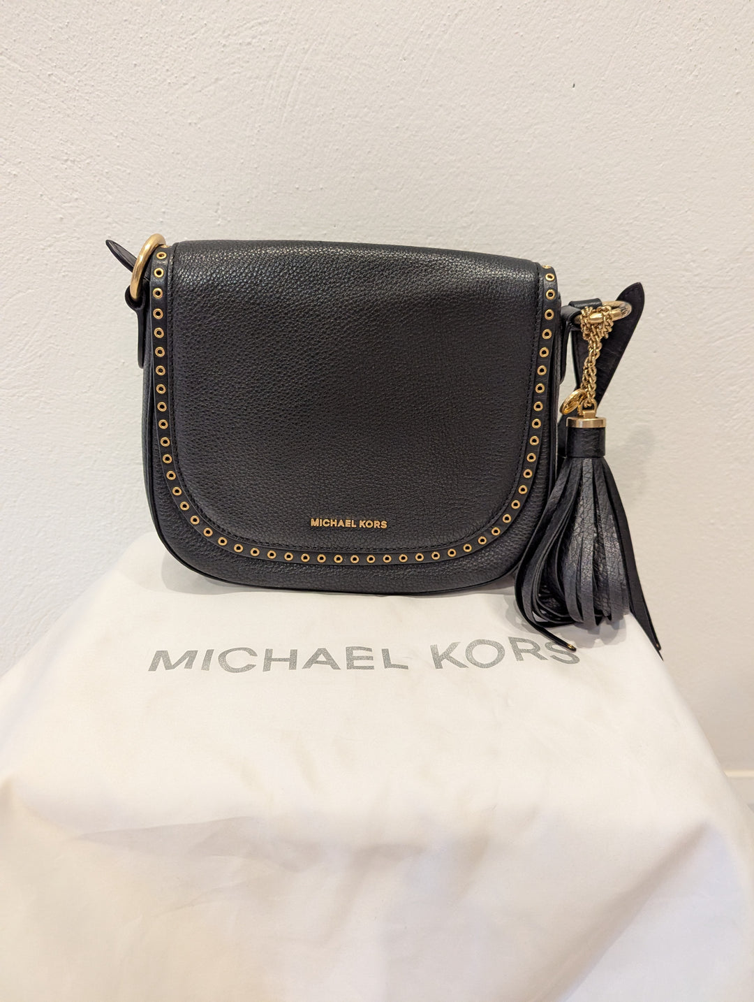 Michael Kors black leather crossbody saddle bag high quality purse