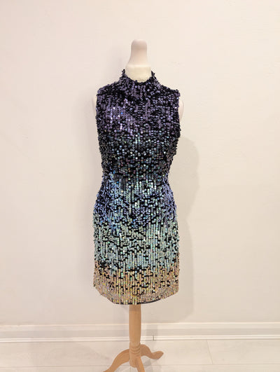 French Connection Blue/Gold Sequin Dress 8