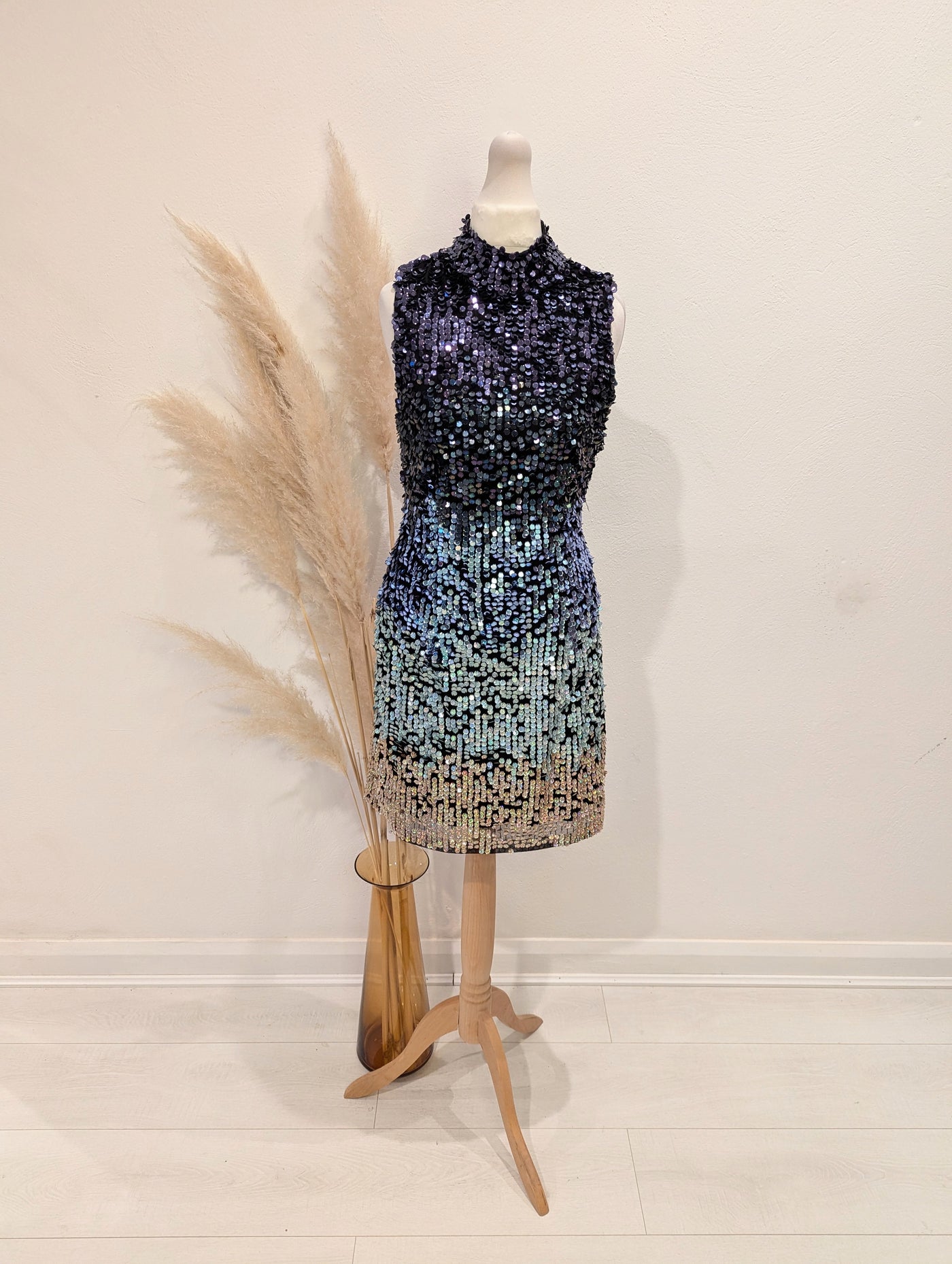 French Connection Blue/Gold Sequin Dress 8