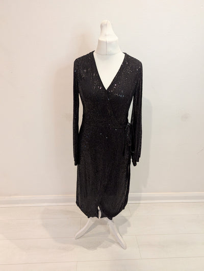 Amber black sequin wrap dress L