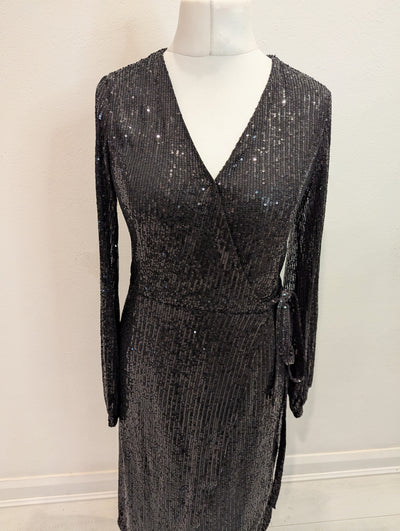 Amber black sequin wrap dress L