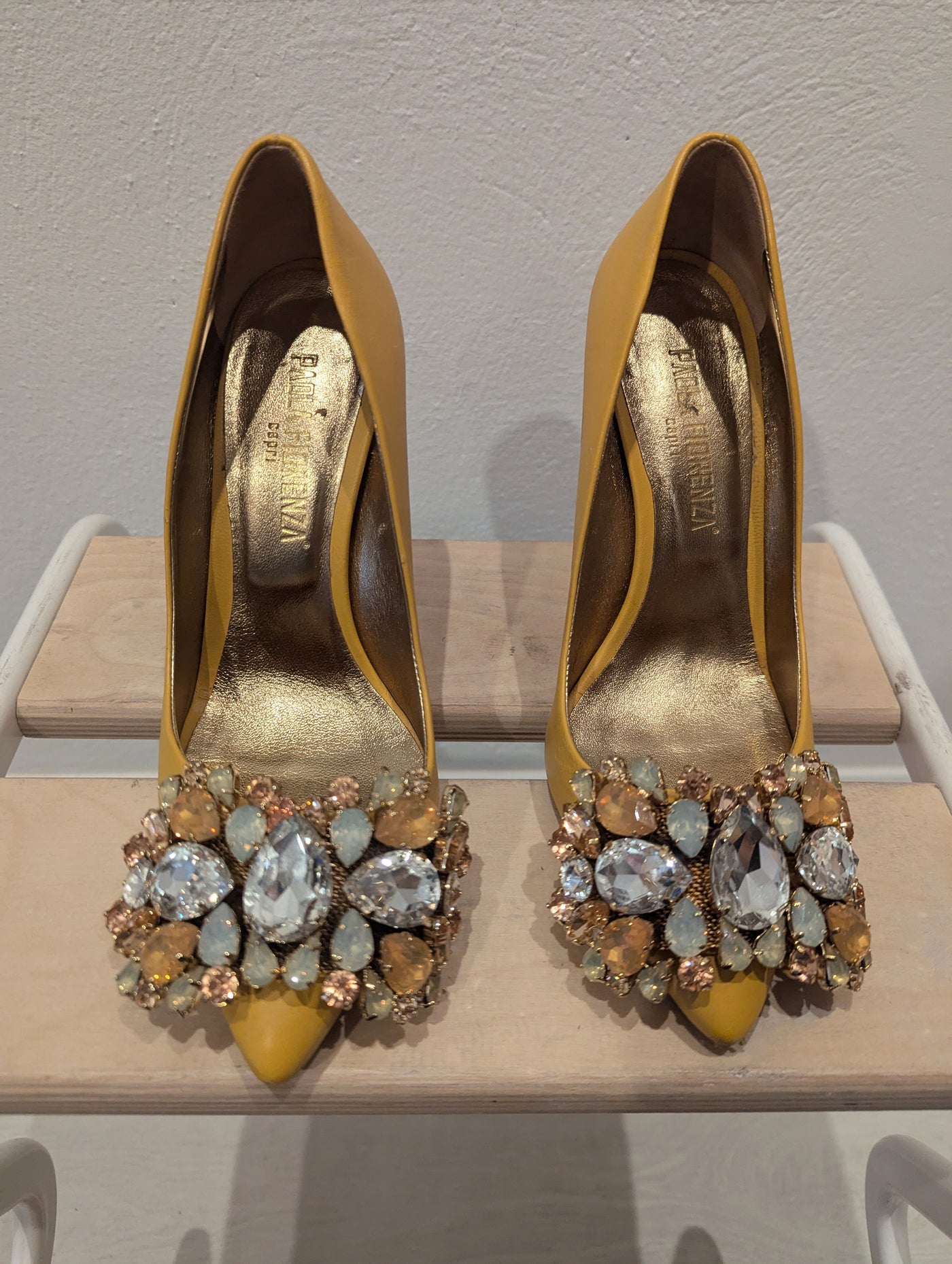 Paola Fiorenza mustard jewelled heels 4 RRP £199