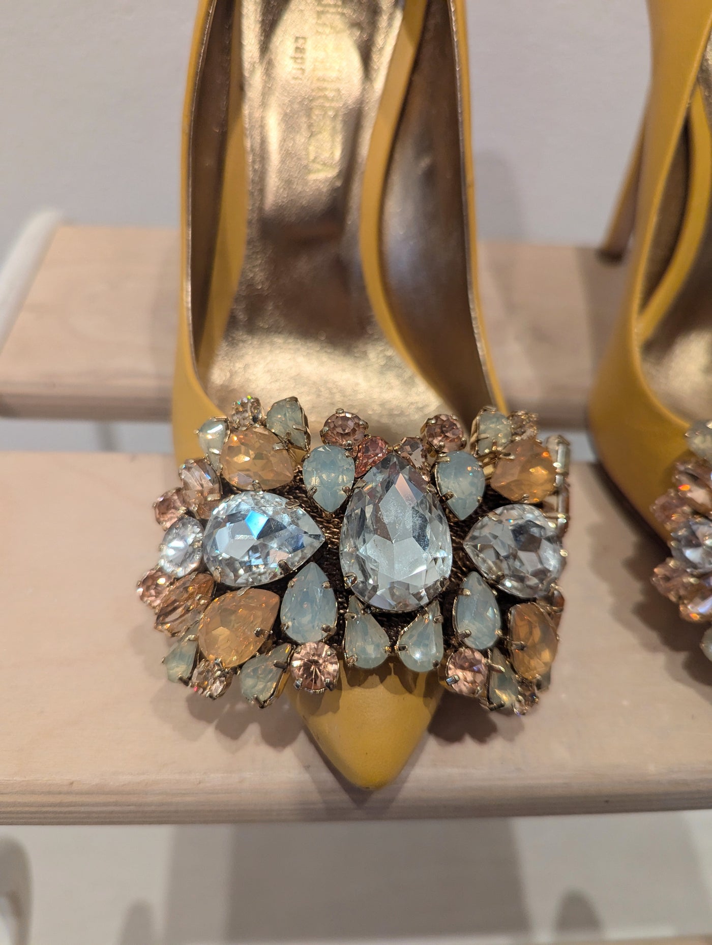 Paola Fiorenza mustard jewelled heels 4 RRP £199