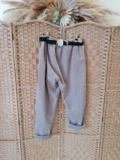Paper bag stretchy trousers in taupe