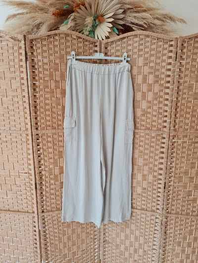 Hax Lux wide leg silk cargo pant in cream