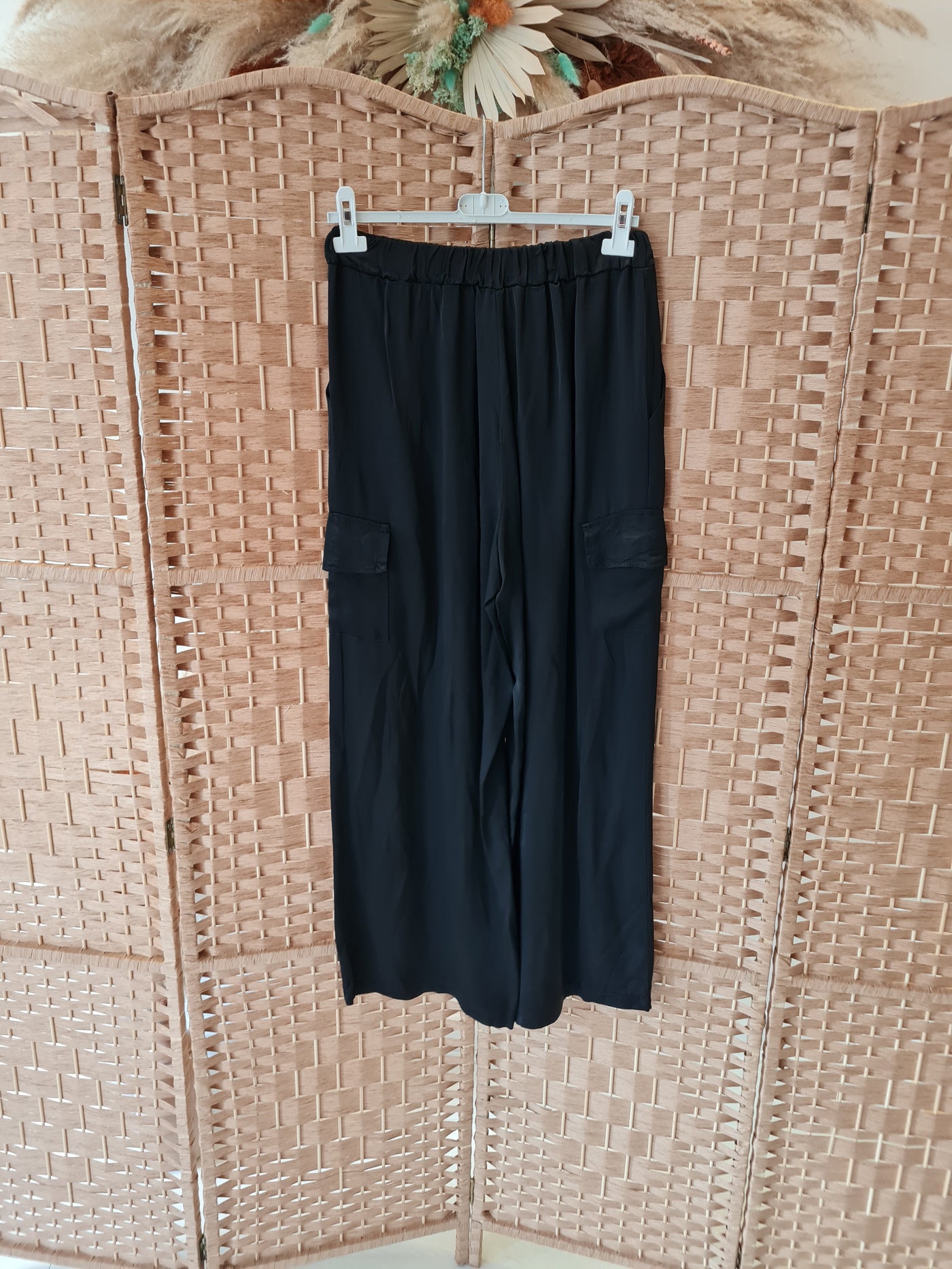 Hax Lux wide leg silk cargo pant in black