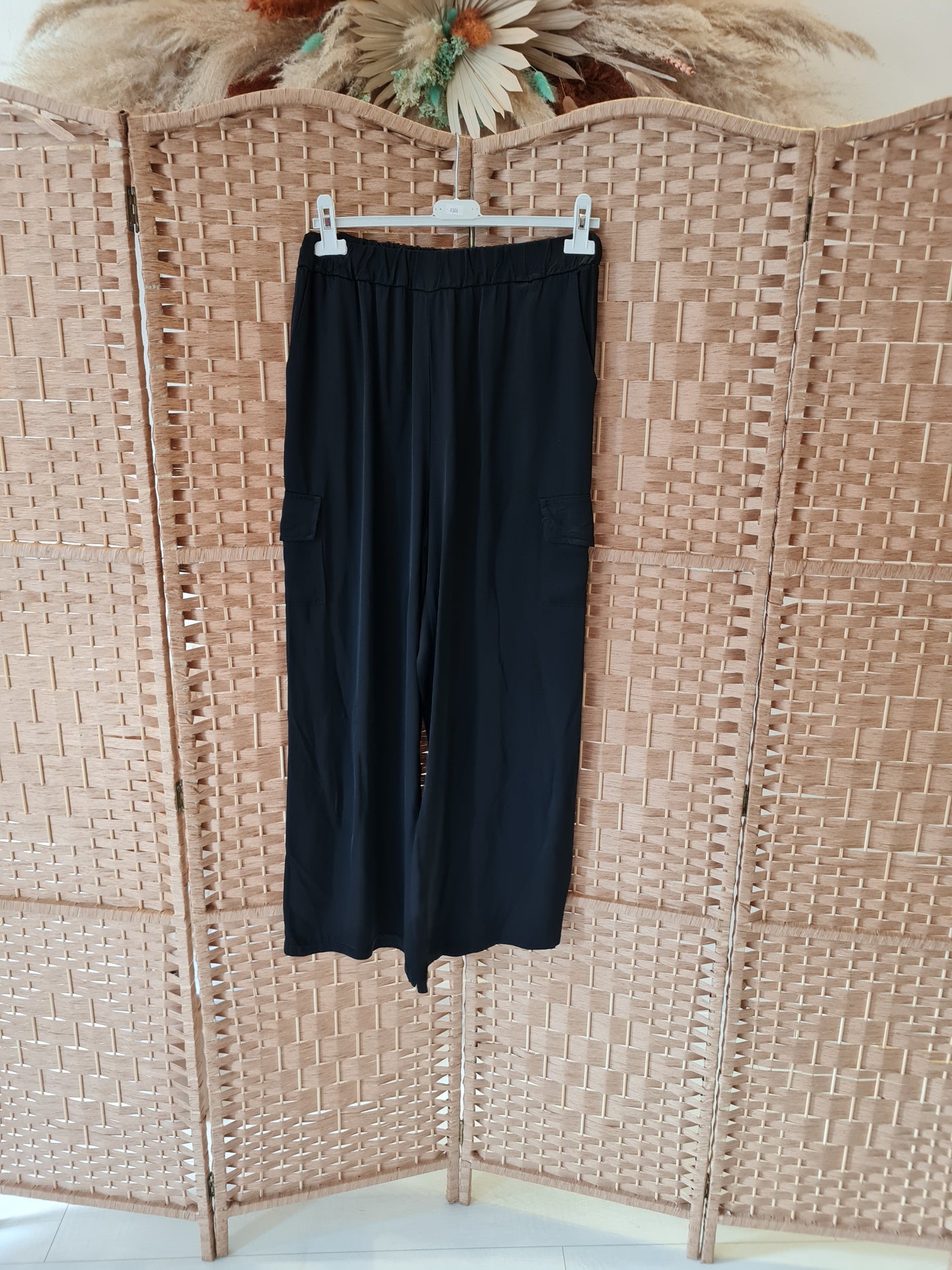 Hax Lux wide leg silk cargo pant in black