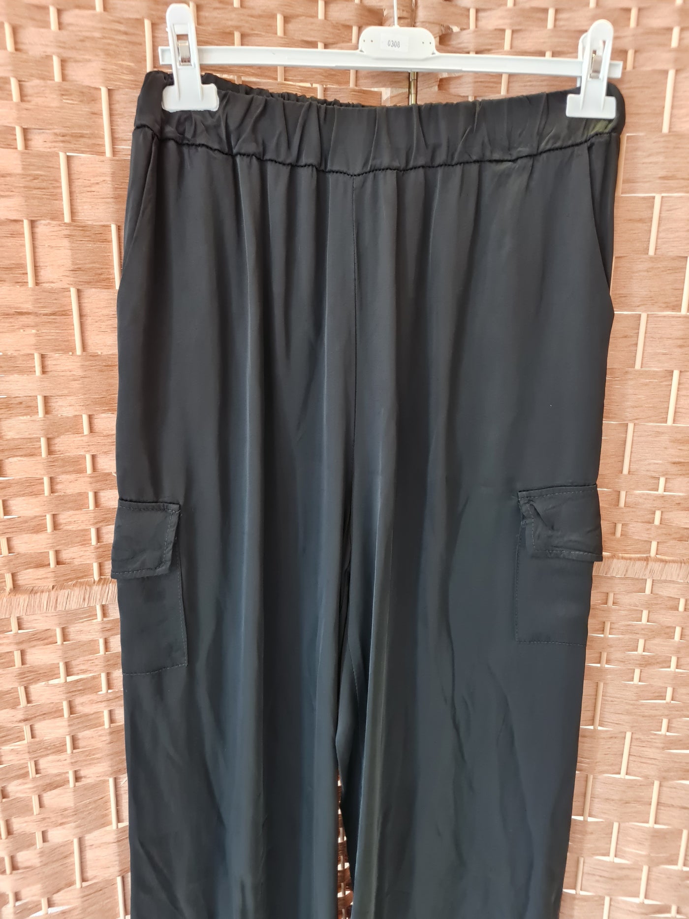 Hax Lux wide leg silk cargo pant in black