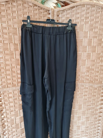 Hax Lux silk blend cargo trousers in black