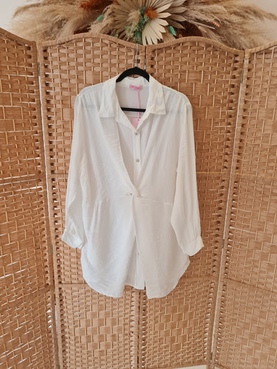 Knot front longline blouse in white