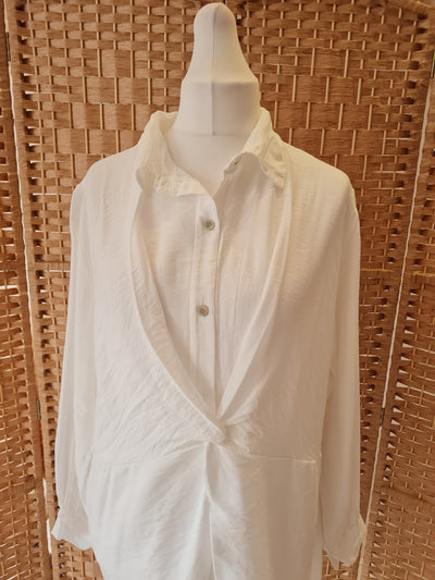 Knot front longline blouse in white