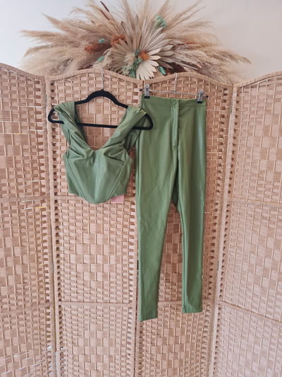 Mars the Lable Green pleather 2 piece XXS NWT