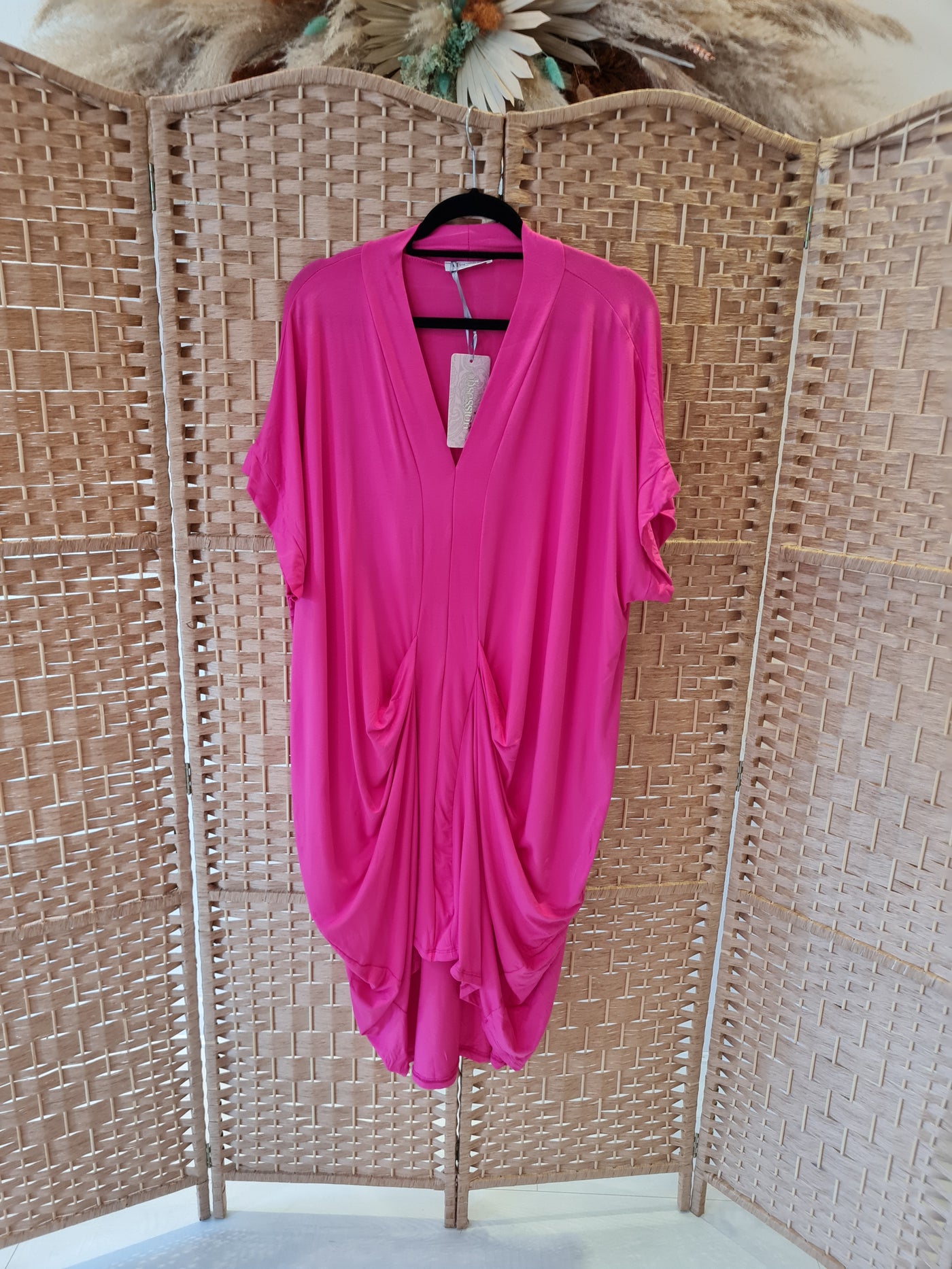 Style Hax Fuschia Jersey drape dress One Size