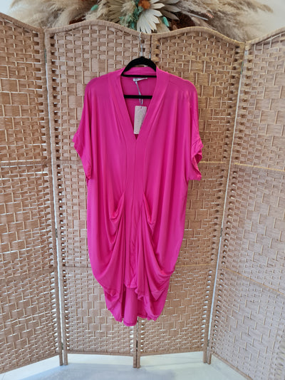 Style Hax Fuschia Jersey drape dress One Size