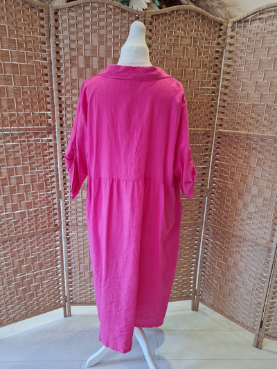 Hax Lux Lori Pink linen/cotton blend button down dress