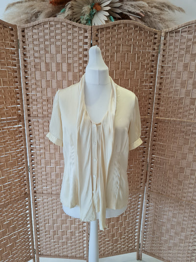 Italian Silk - Cream silk top with neck tie