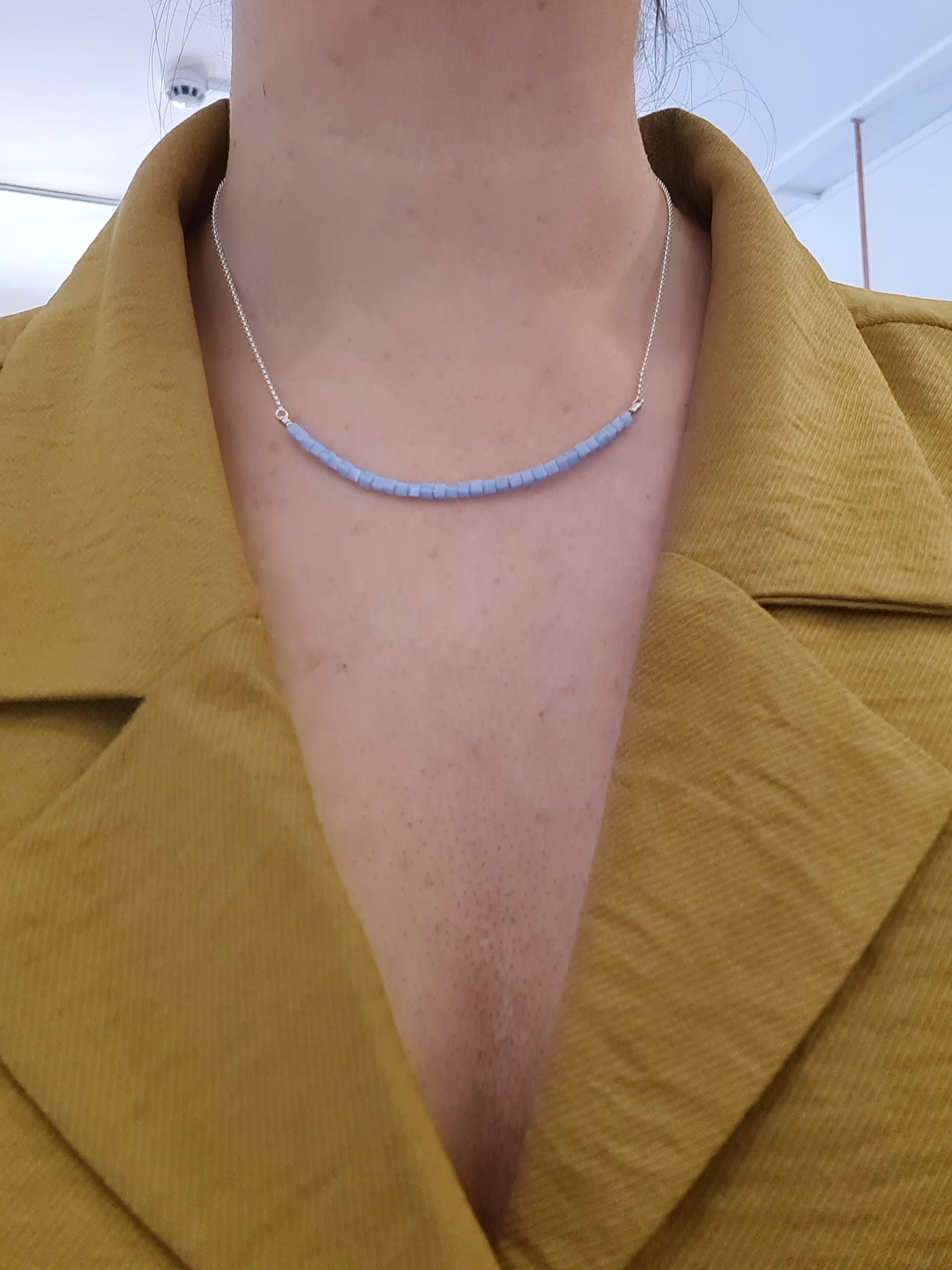 Blue crystal bar necklace silver