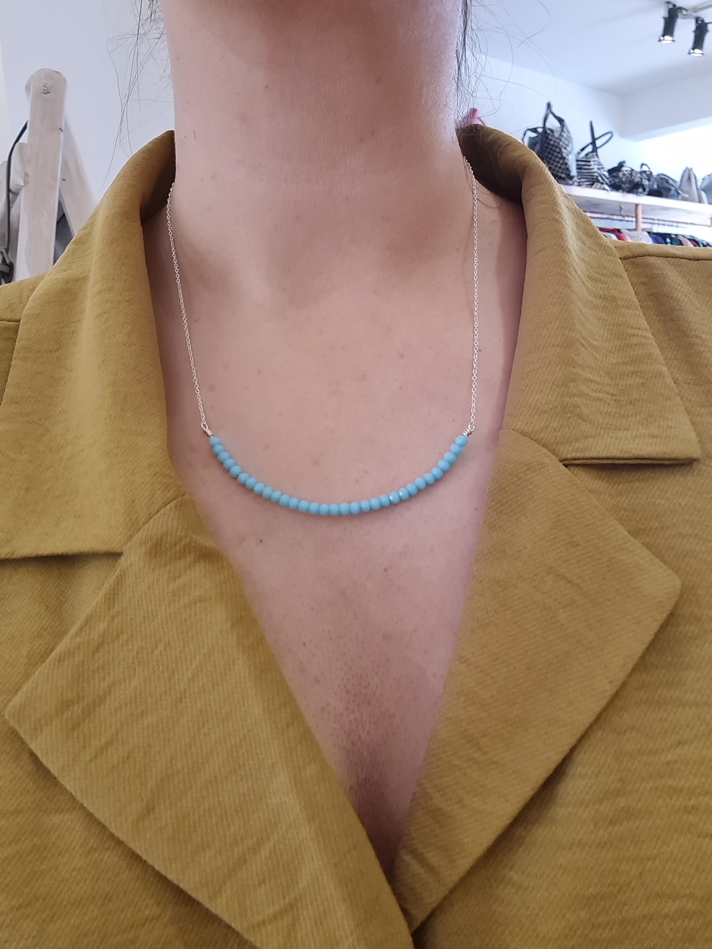 Crystal Bar Necklace - Bright Blue