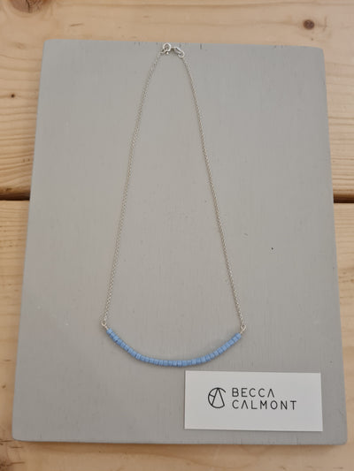 Blue crystal bar necklace silver