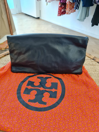 Tory Burch Navy Leather Fold Over Clutch