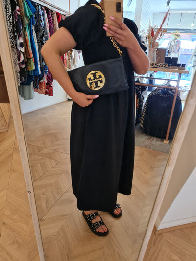 Tory Burch Navy Leather Fold Over Clutch