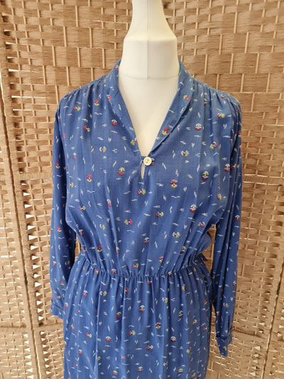 1970s Tea Dress  - Blue