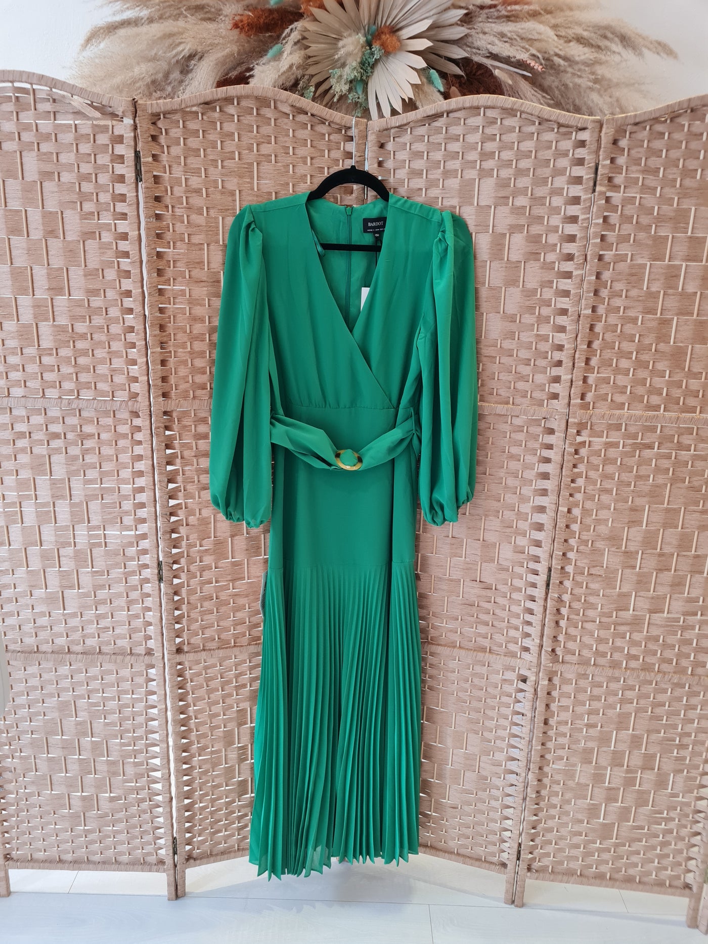 Bardot Green Pleated Dress 12 NWT