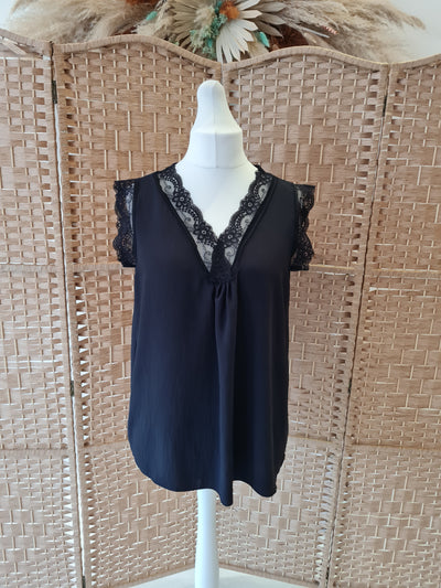 Capped Sleeve Lace Black Top