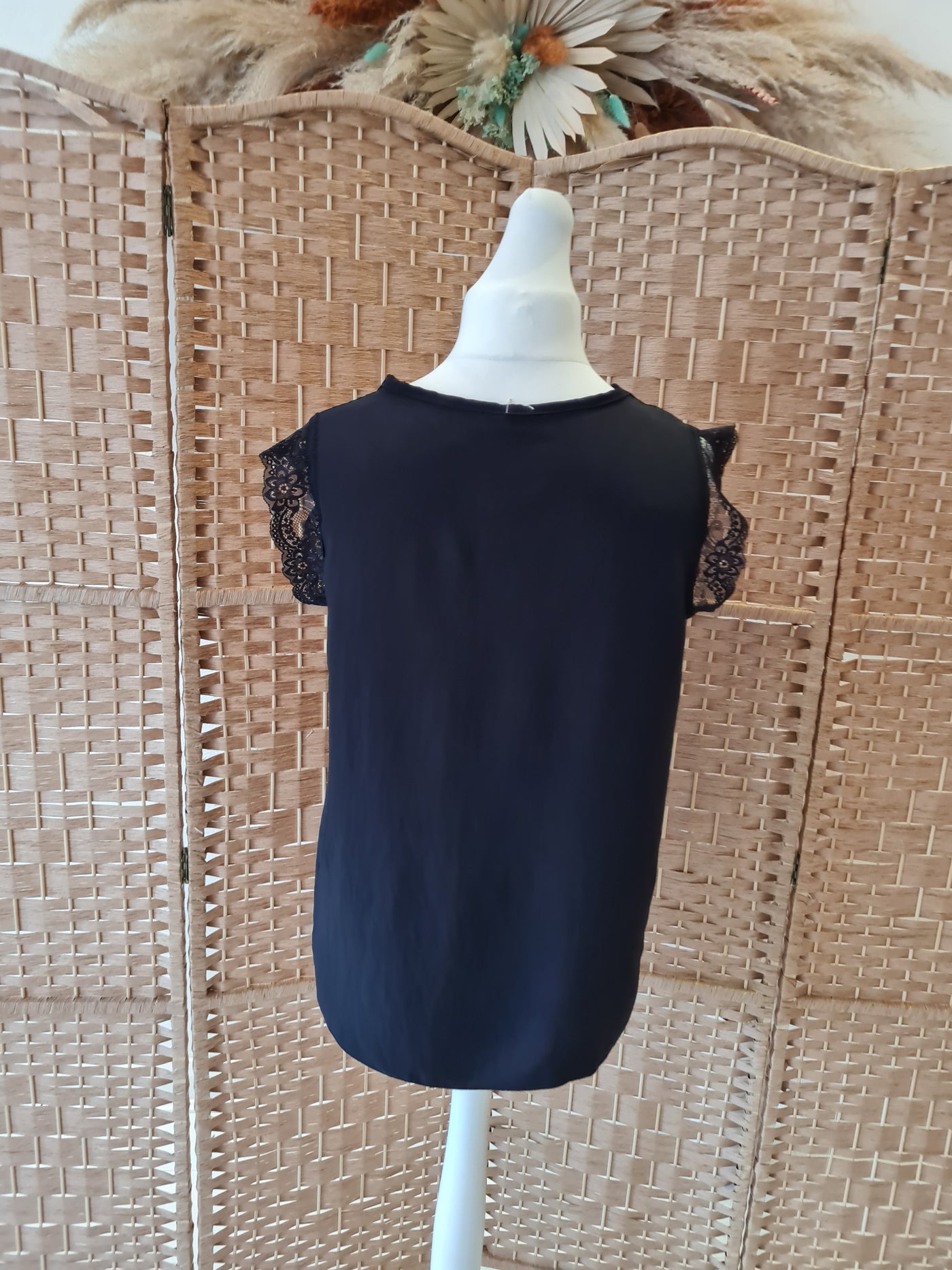 Capped Sleeve Lace Black Top
