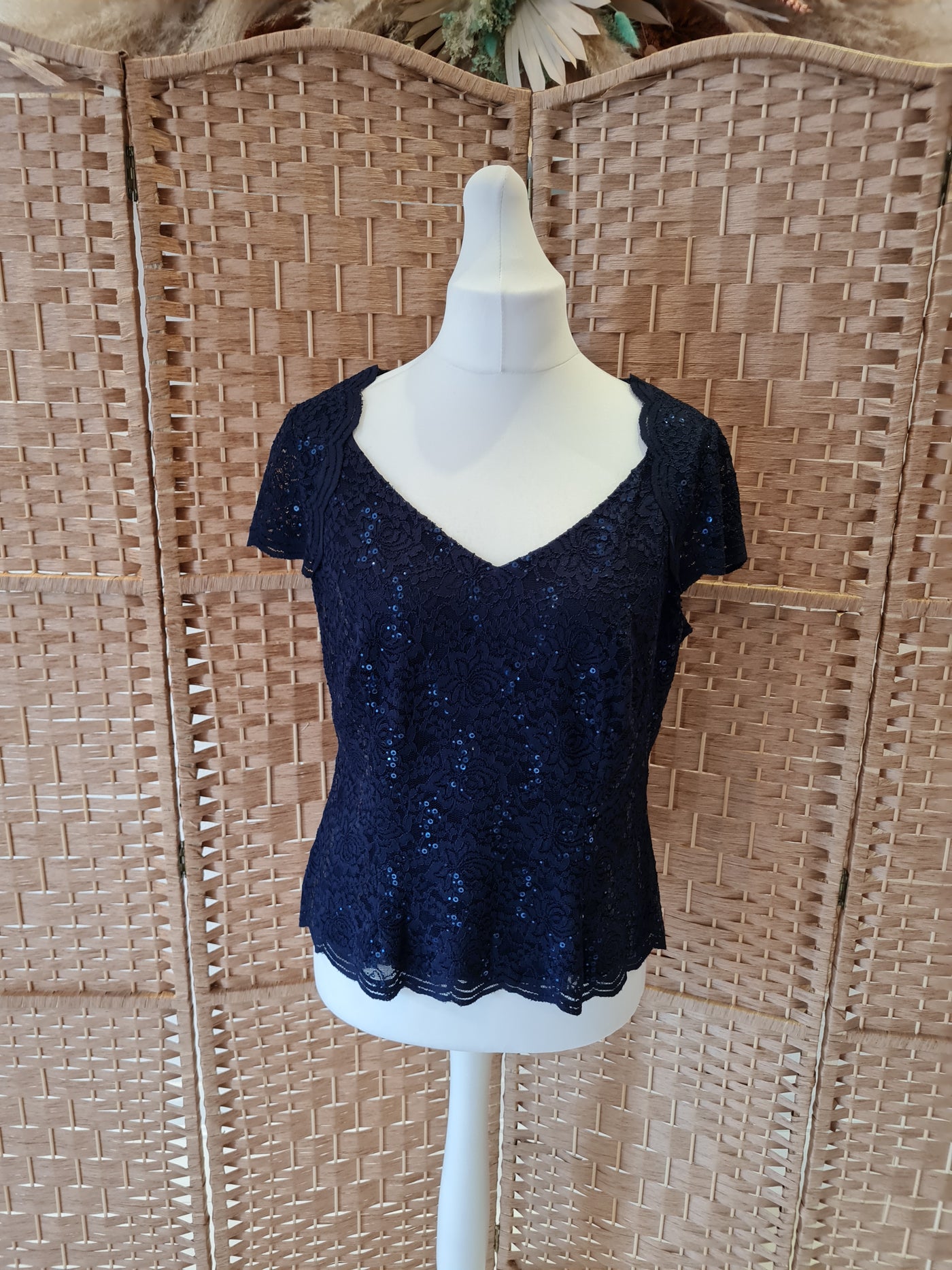 Jacques Vert Navy Sequin Top L