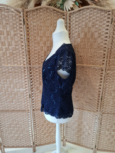 Jacques Vert Navy Sequin Top L