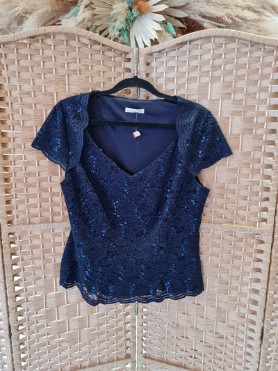 Jacques Vert Navy Sequin Top L