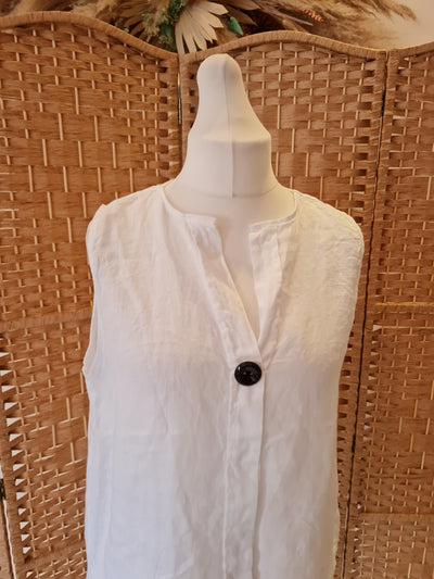 Linen button top in white