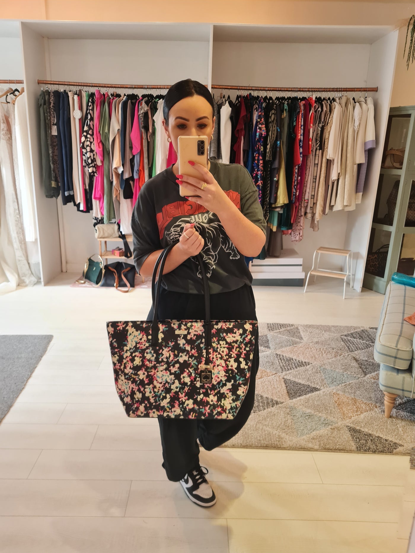 Kate Spade Black/Pink Floral Large Shopper