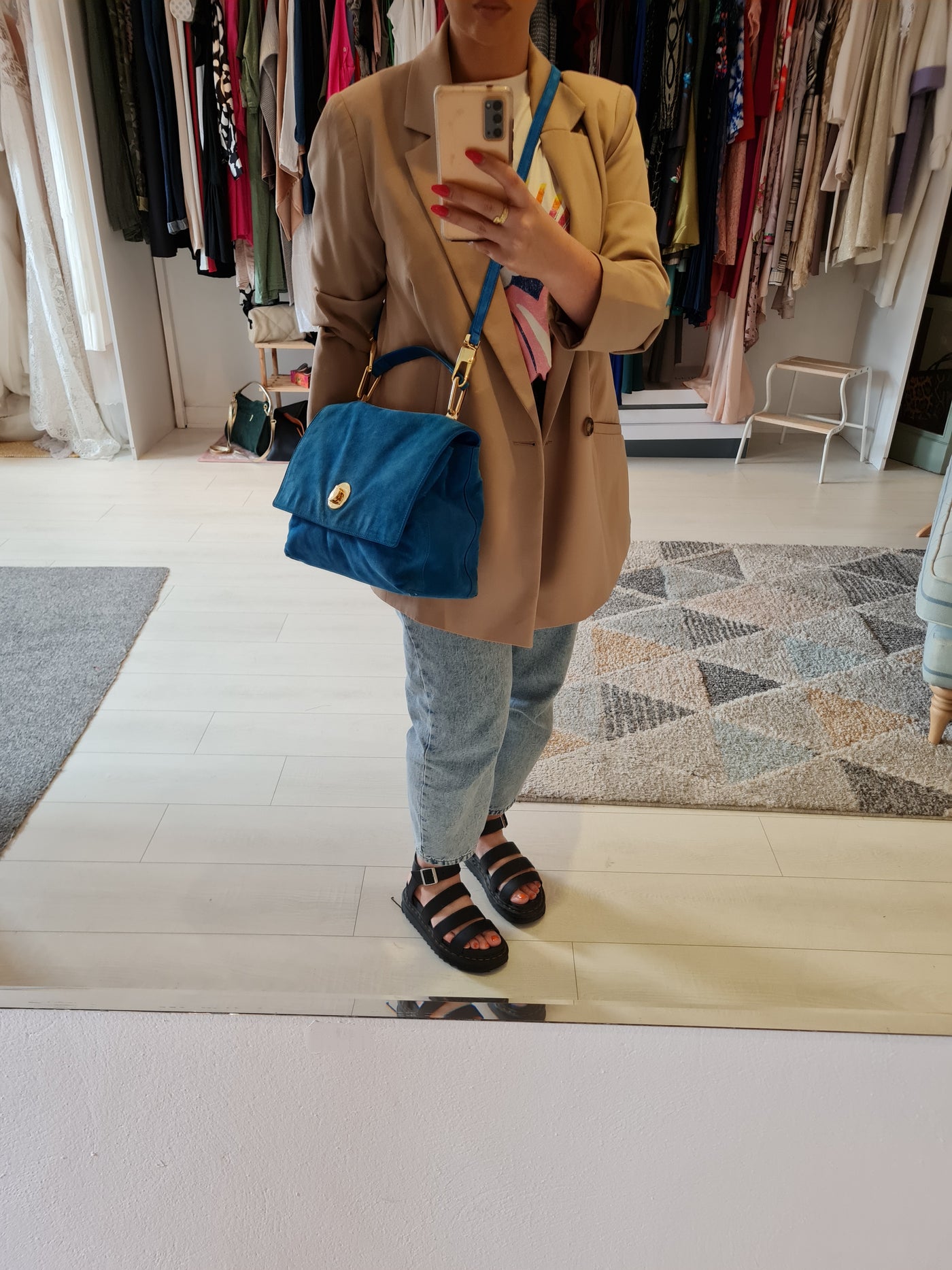 Coccinelle Teal Suede Liya Bag