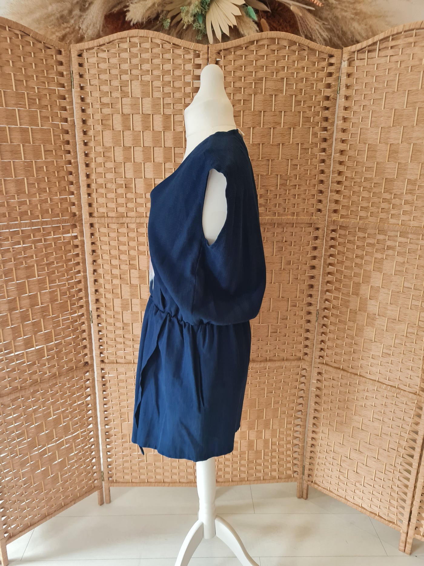 Ana Segurado Navy & Blush Linen Dress Size 10