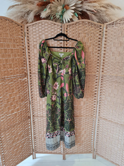 Oasis Green Puff sleeve Dress NWT 8P