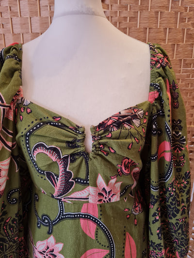 Oasis Green Puff sleeve Dress NWT 8P