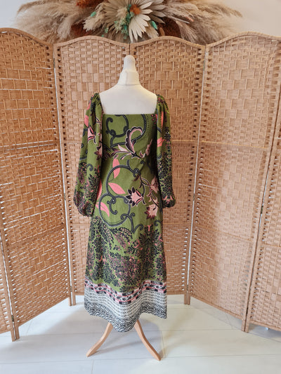 Oasis Green Puff sleeve Dress NWT 8P