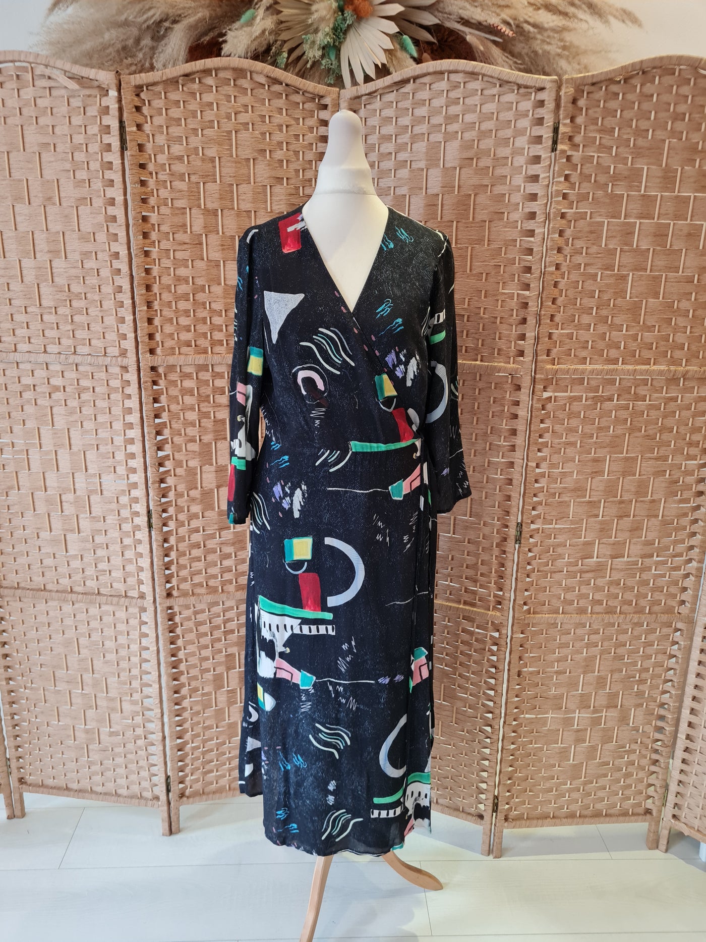 Oliver Bonas Black Print Wrap dress 10