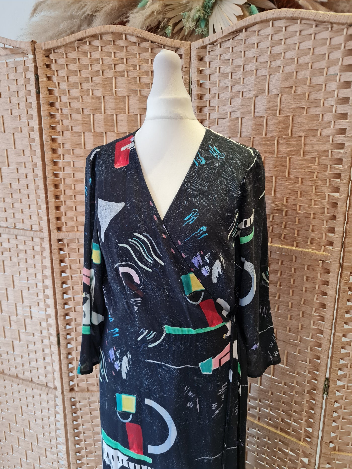 Oliver Bonas Black Print Wrap dress 10