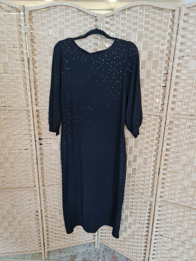 Monsoon Black Diamante Wool Dress Large