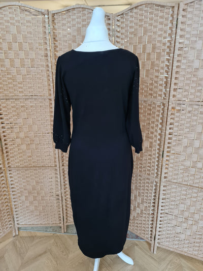 Monsoon Black Diamante Wool Dress Large