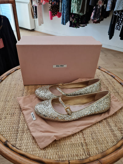 Miu Miu Gold Glitter Pumps Size 4.5