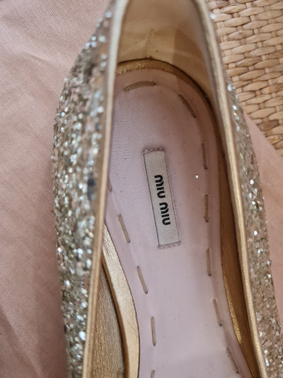 Miu Miu Gold Glitter Pumps Size 4.5