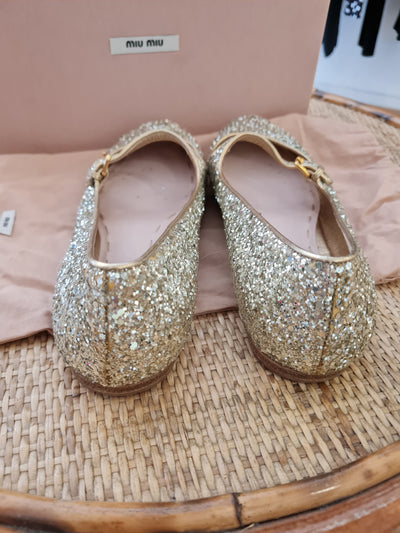 Miu Miu Gold Glitter Pumps Size 4.5