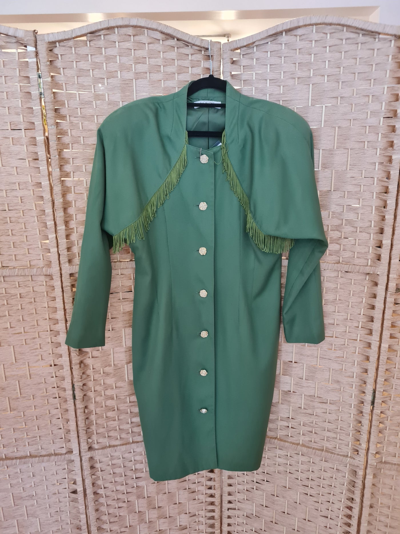 1980s Lafny Green Dress with Fringing 10/12